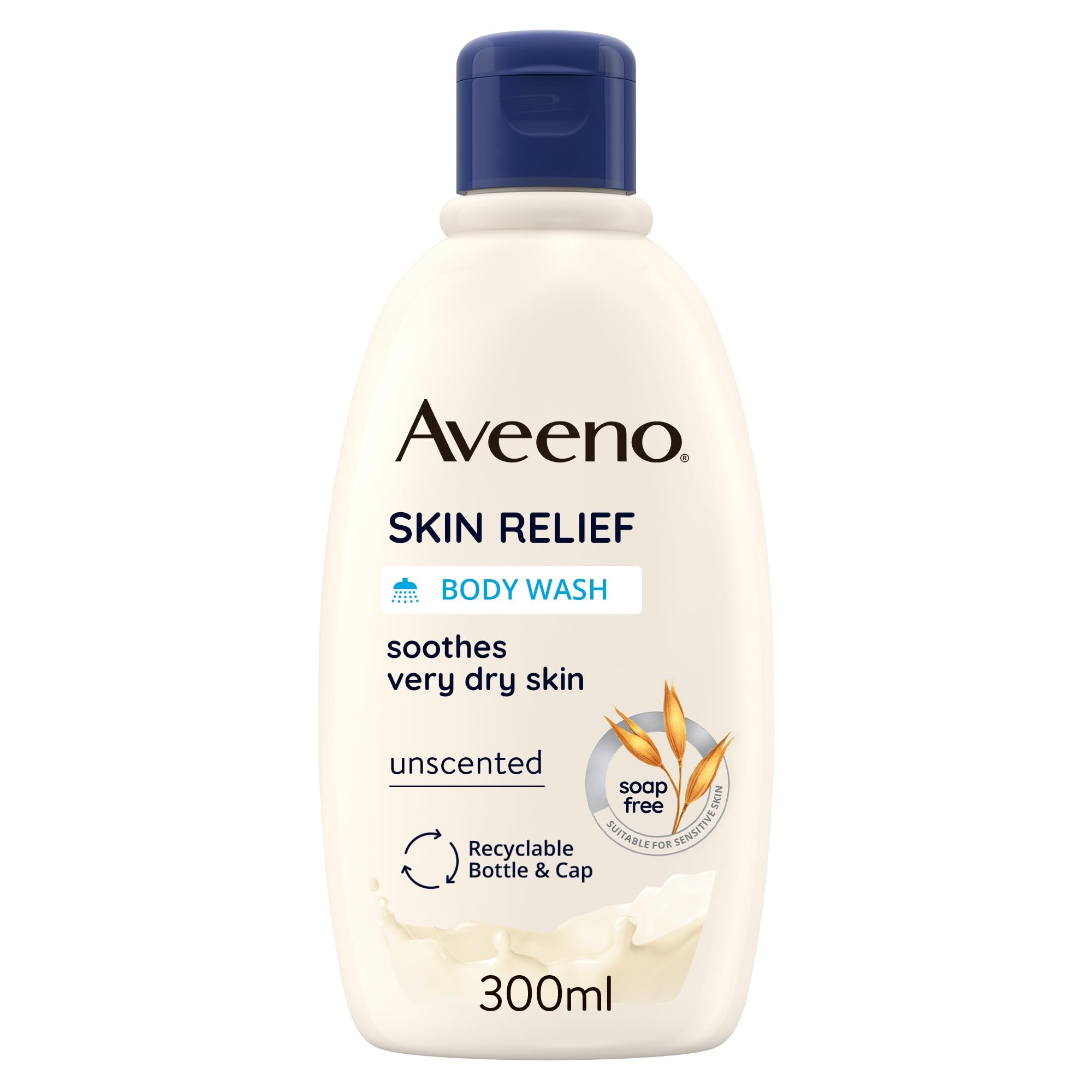 Aveeno Skin Relief Moisturising Body Wash (1x 500ml), Gentle Cleansing Wash with Soothing Triple Oat Complex, Soap-Free, Unscented for Sensitive and Very Dry Skin