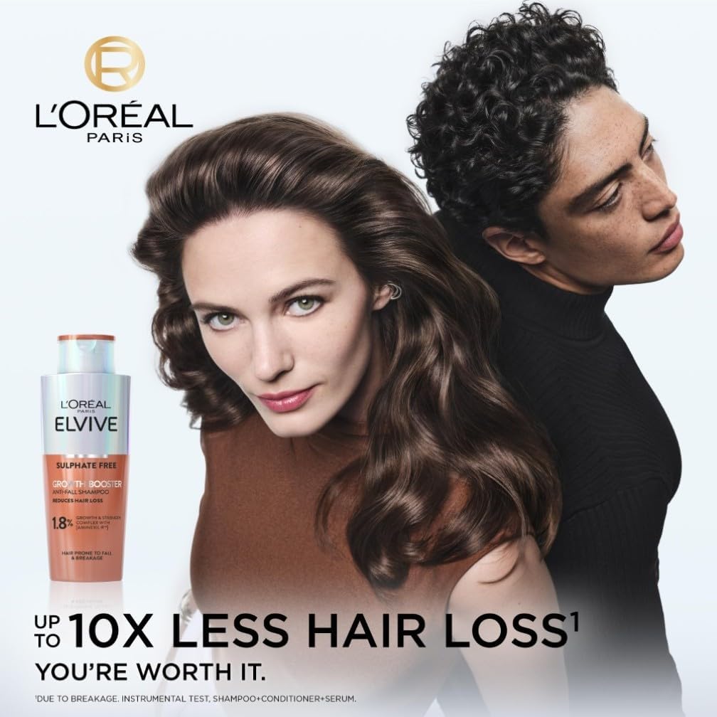 L'Oreal Paris Shampoo For Hair Growth And Anti Hair Loss, Elvive Growth Booster With Aminexil And Niacinamide, Prevents Hair Thinning and Reduces Loss In 12 Weeks For Visibly Fuller Hair, 200ml Halalzen