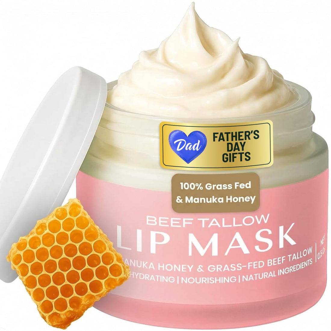 Body Restore Grass Fed Beef Tallow Lip Mask, Manuka Honey – Christmas Stocking Stuffers, White Elephant, Hydrating Moisture, Travel Essentials, Self Care, Birthday Gifts for Women, Men – Unscented Halalzen