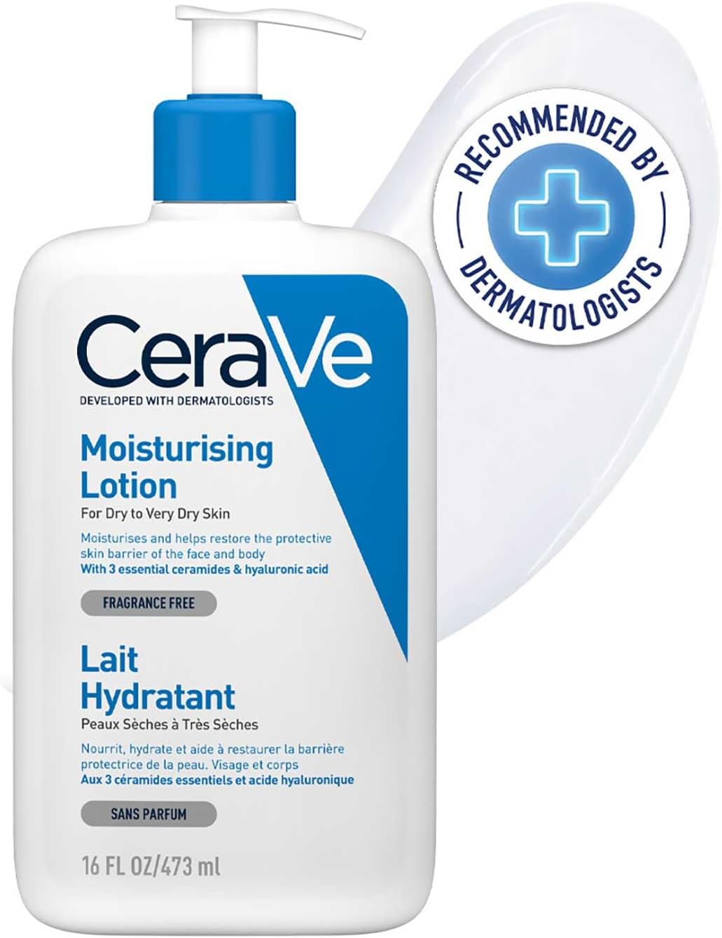 CeraVe Moisturising Lotion, for normal to very dry skin, Enriched with 3 Essential Ceramides, Hyaluronic Acid and MVe technology, CeraVe face moisturiser, Daily Hydrating Moisturiser, 473ml