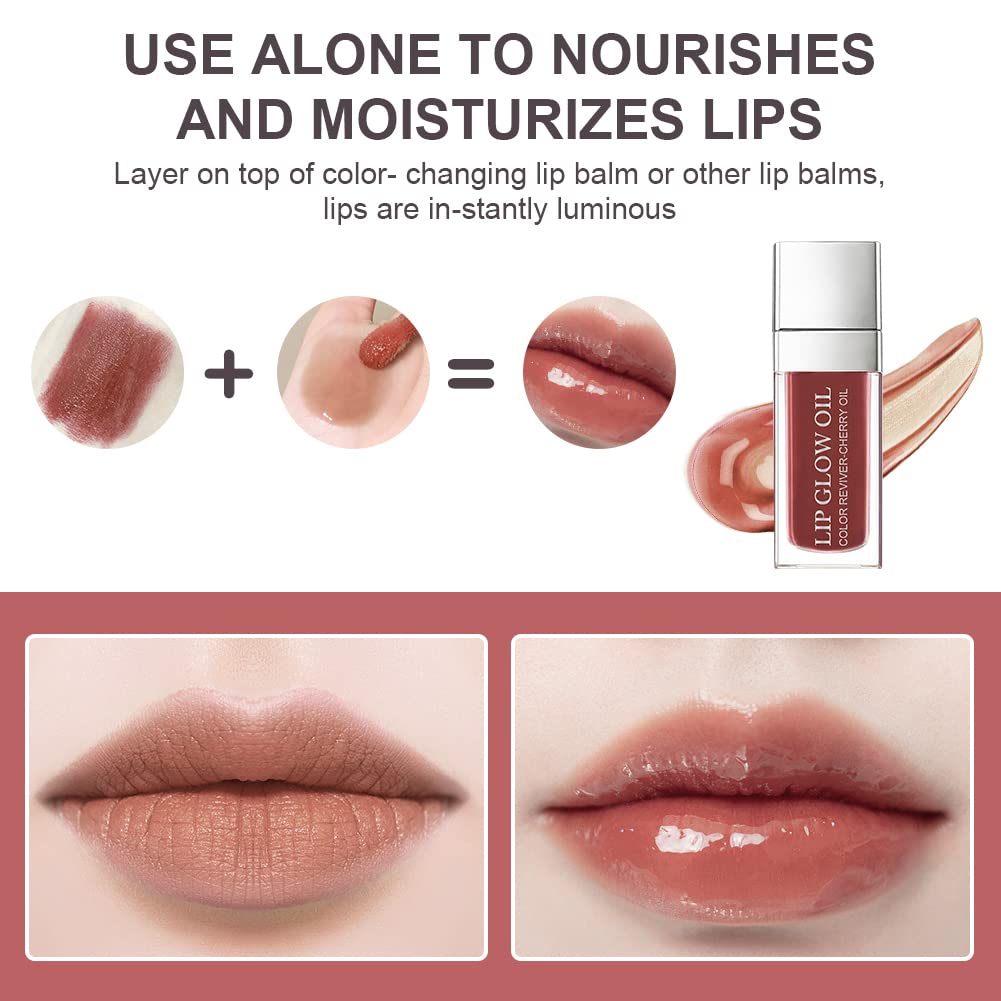 AOOWU Plumping Lip Oil Tinted, Moisturizing Long Lasting Nourishing Lip, Hydrating Gloss Tint Lipstick for Women, Glitter Shine Liquid Lipstick, Glaze Makeup Cosmetic, 015 - Cherry red, Pack of 1