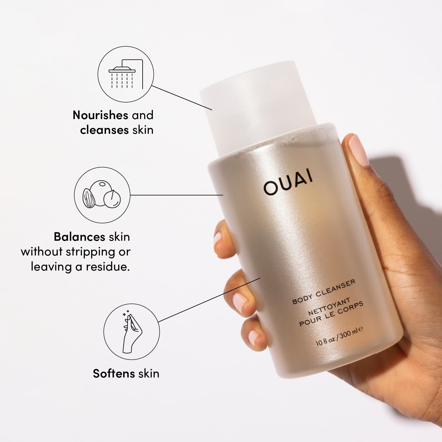OUAI Body Cleanser, St. Barts - Foaming Body Wash with Jojoba Oil and Rosehip Oil to Hydrate, Nurture, Balance and Soften Skin - Paraben, Phthalate and Sulfate Free Skin Care Products (10 Fl Oz)