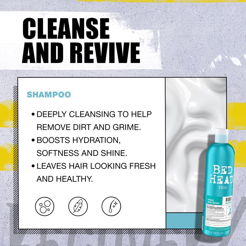 Bed Head by TIGI Recovery Shampoo & Conditioner Set, 2x 750ml, Deep Moisture for Dry & Heat Damaged Hair, Salon-Pro Hydrating Treatment to Control Frizz & Colour Protection Halalzen