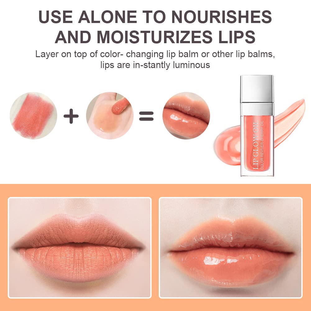 AOOWU Plumping Lip Oil Tinted, Moisturizing Long Lasting Nourishing Lip, Hydrating Gloss Tint Lipstick for Women, Glitter Shine Liquid Lipstick, Glaze Makeup Cosmetic, 015 - Cherry red, Pack of 1