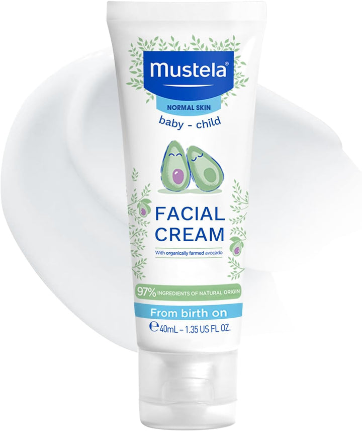 Mustela - Hydra Bébé Facial Cream – Non-Greasy Moisturising Cream with Avocado Perseose, Natural Glycerin for Skin, Sunflower Oil, Vitamin E and Jojoba Oil – Baby moisturiser - 40ml