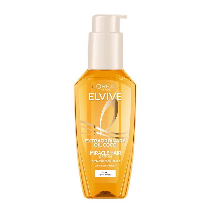 L'Oréal Paris Elvive Extraordinary Coconut Oil Miracle Hair Serum, Intense Nourishment, Up to 6x more Shine, up to 230° heat protection, suitable for all hair types, 100ml Halalzen