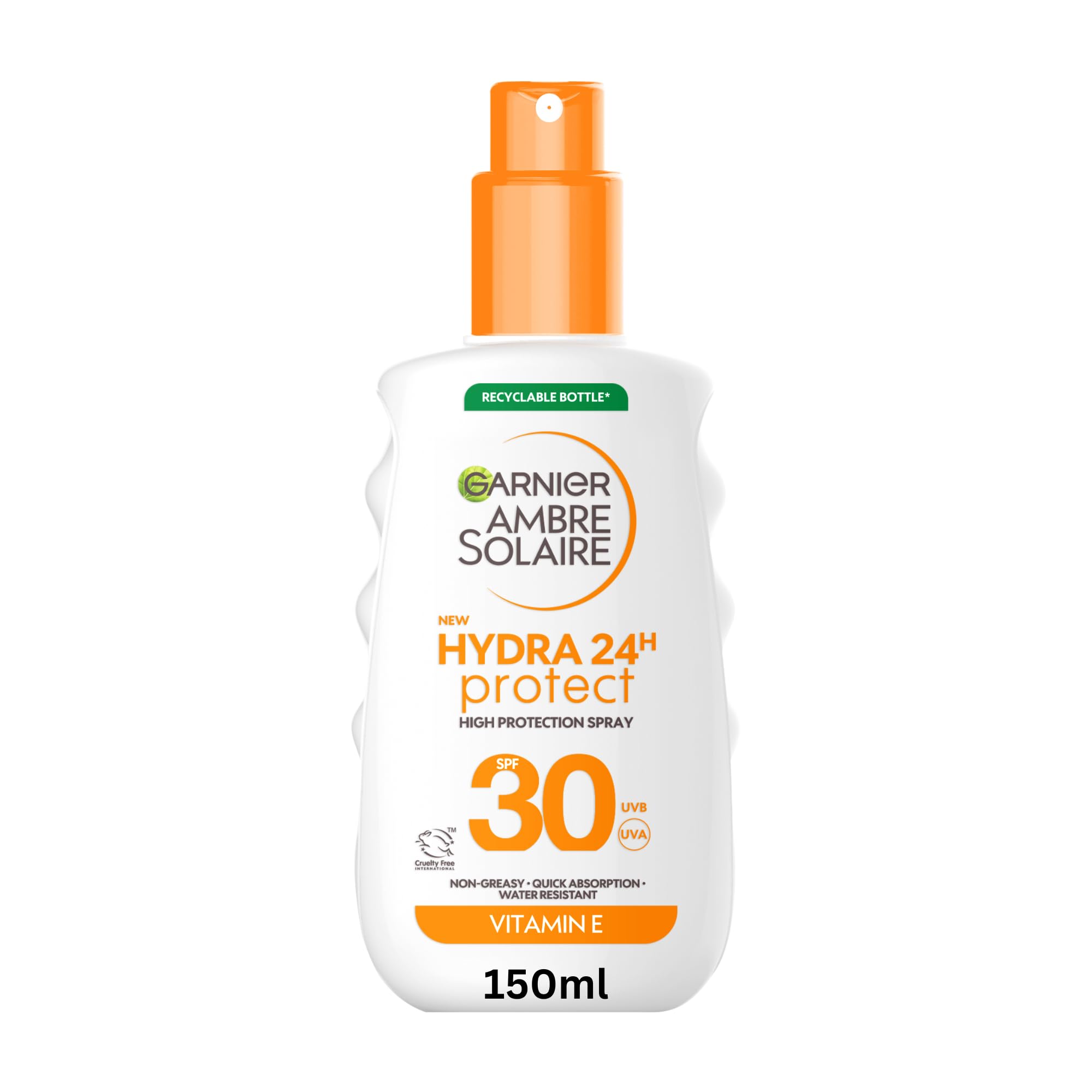 Garnier Ambre Solaire Sun Cream SPF 30 Hydra 24 Hour Protect High Protection UVB & UVA Hydrating Sun Lotion, Enriched with Vitamin E, Water Resistant, Non-Greasy, Fast Absorbing 150ml