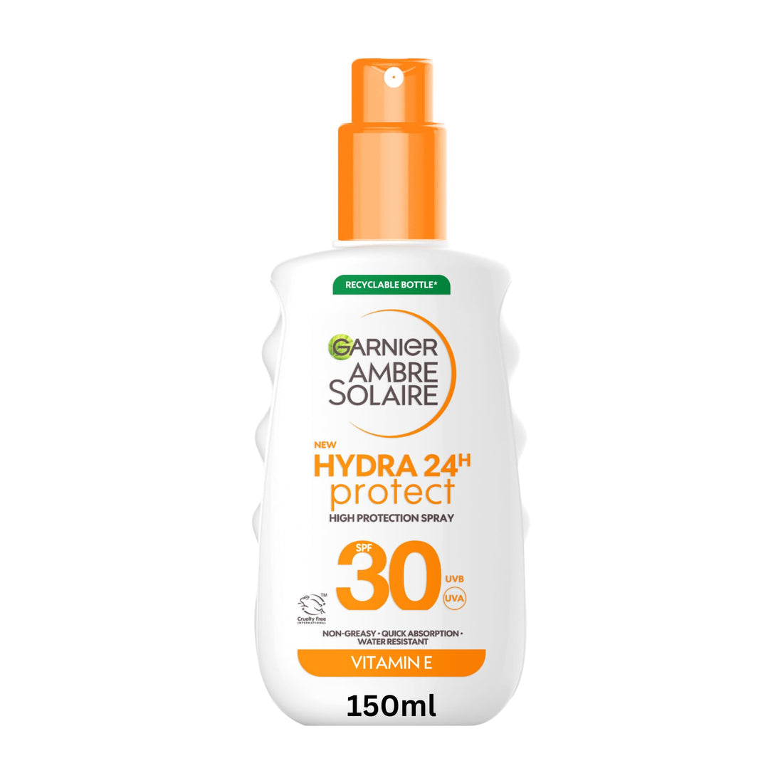 Garnier Ambre Solaire Sun Cream SPF 30 Hydra 24 Hour Protect High Protection UVB & UVA Hydrating Sun Lotion, Enriched with Vitamin E, Water Resistant, Non-Greasy, Fast Absorbing 150ml