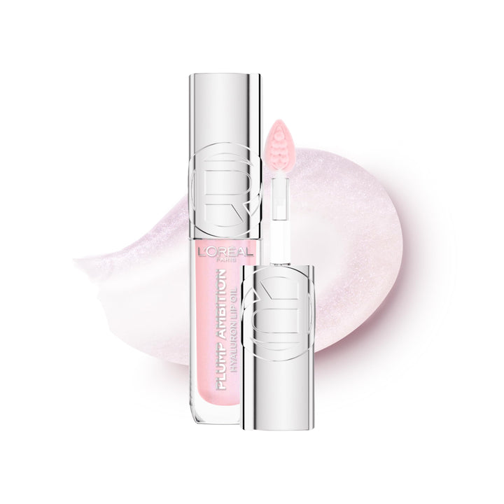 L'Oreal Paris Lip Oil, Plump Ambition with Hyaluronic Acid & Tripeptides, Smoother & Plumper Lip Appearance, Glass-Like Finish, Shade 101 Crystal Clear, 5ml Halalzen