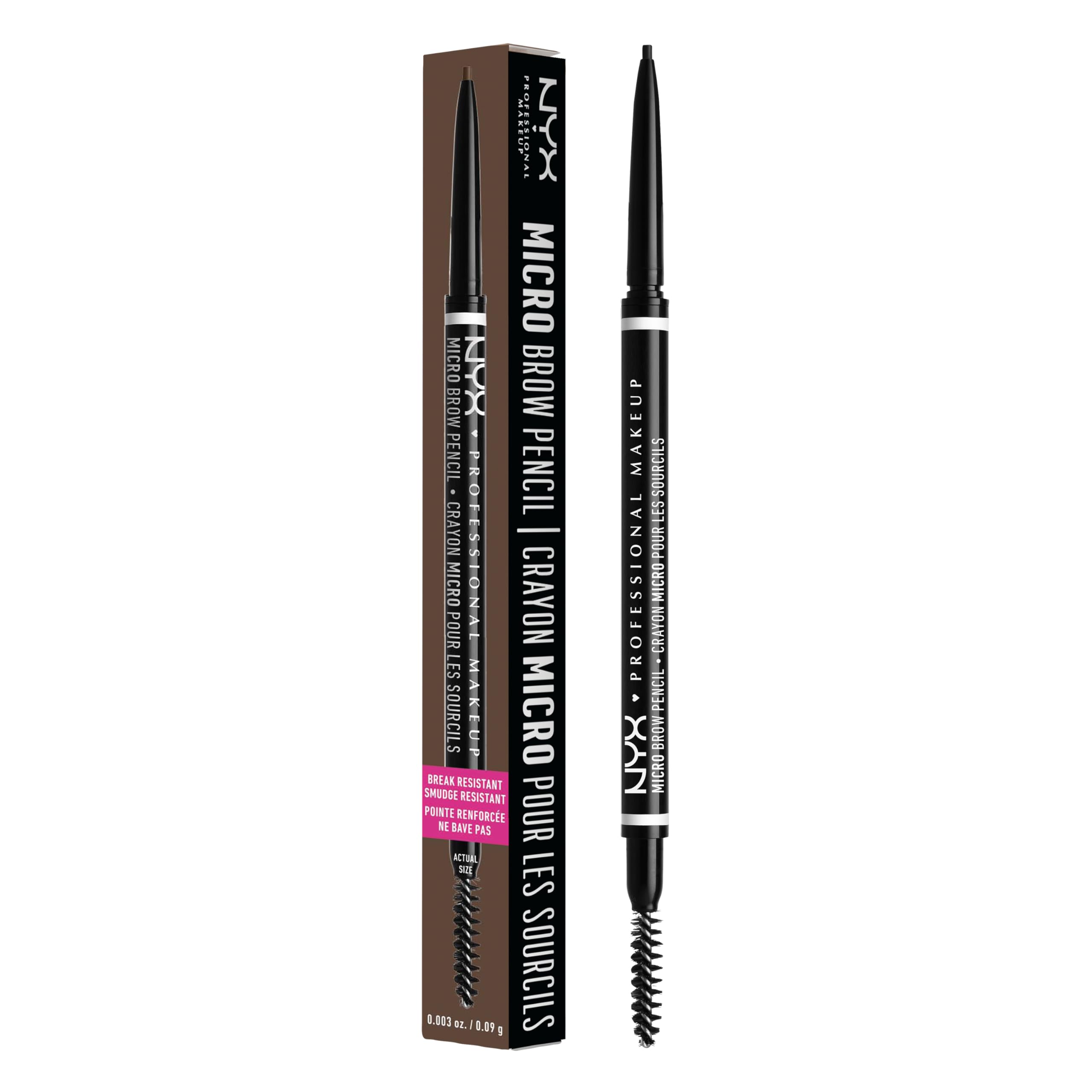 NYX Professional Makeup Brow Pencil, Micro Brow Dual Ended Ultrafine Pencil Tip with Mechanical Brow Tool and Spoolie Brush, Vegan Formula, Shade: Ash Brown