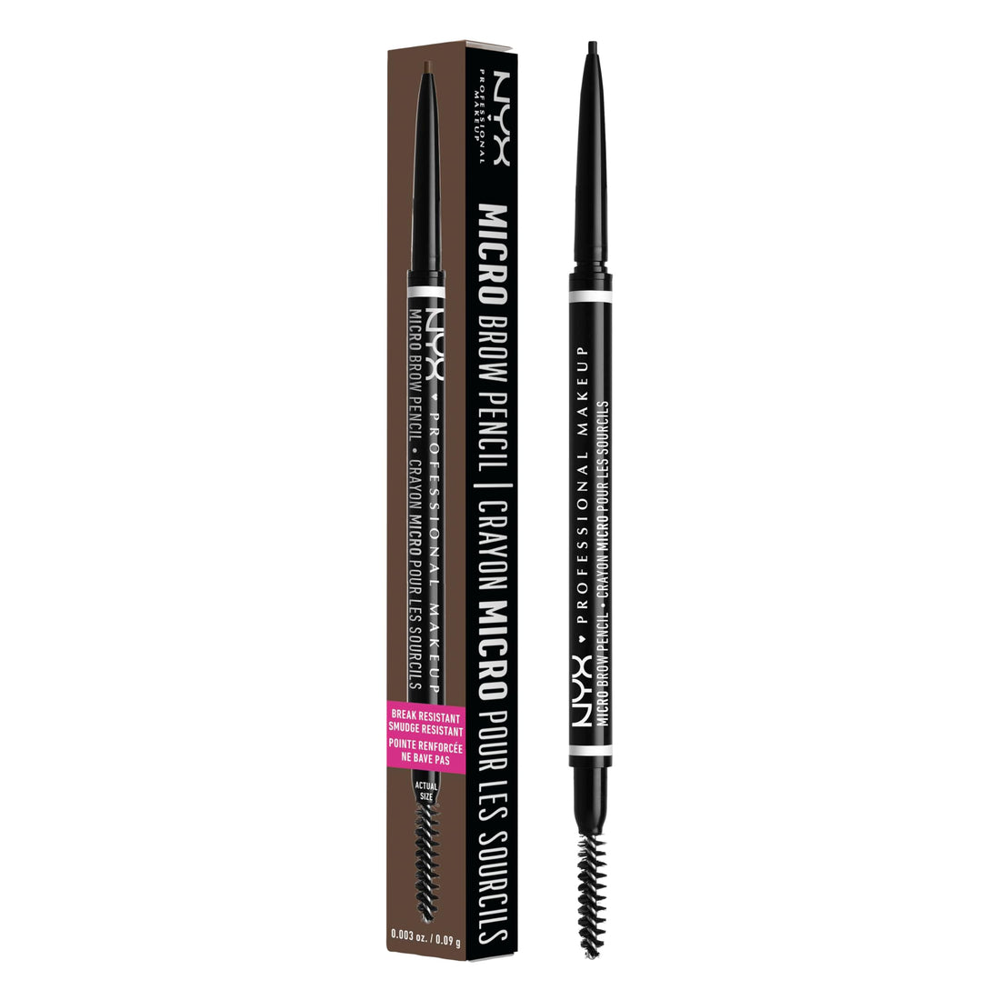 NYX Professional Makeup Brow Pencil, Micro Brow Dual Ended Ultrafine Pencil Tip with Mechanical Brow Tool and Spoolie Brush, Vegan Formula, Shade: Ash Brown