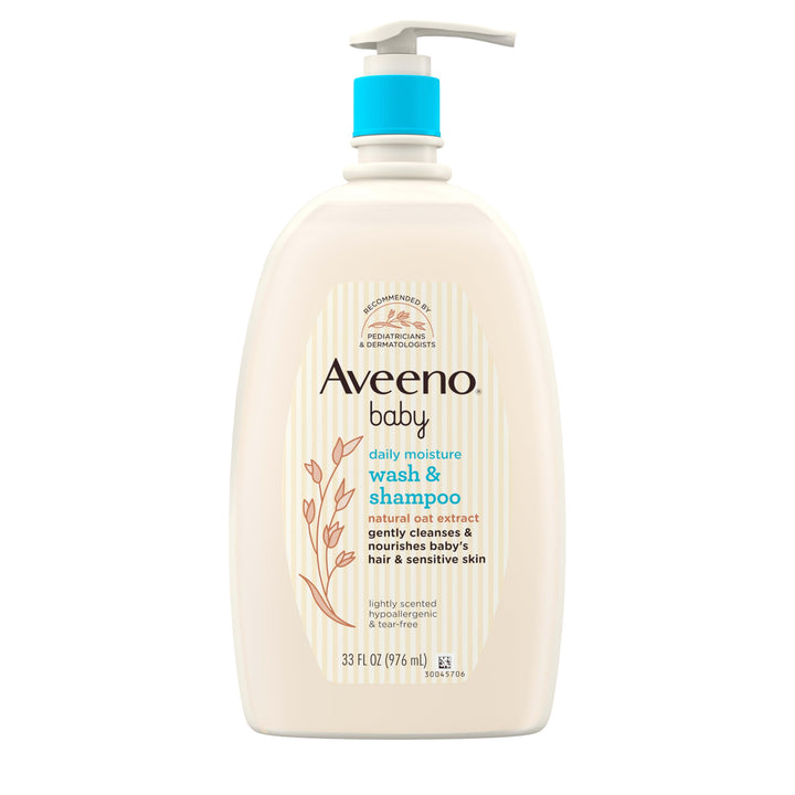 Aveeno Baby Daily Moisture Gentle Body Wash & Shampoo with Oat Extract, 2-in-1 Baby Bath Wash & Hair Shampoo, Tear- & Paraben-Free for Hair & Sensitive Skin, Lightly Scented, 18 fl. oz Halalzen