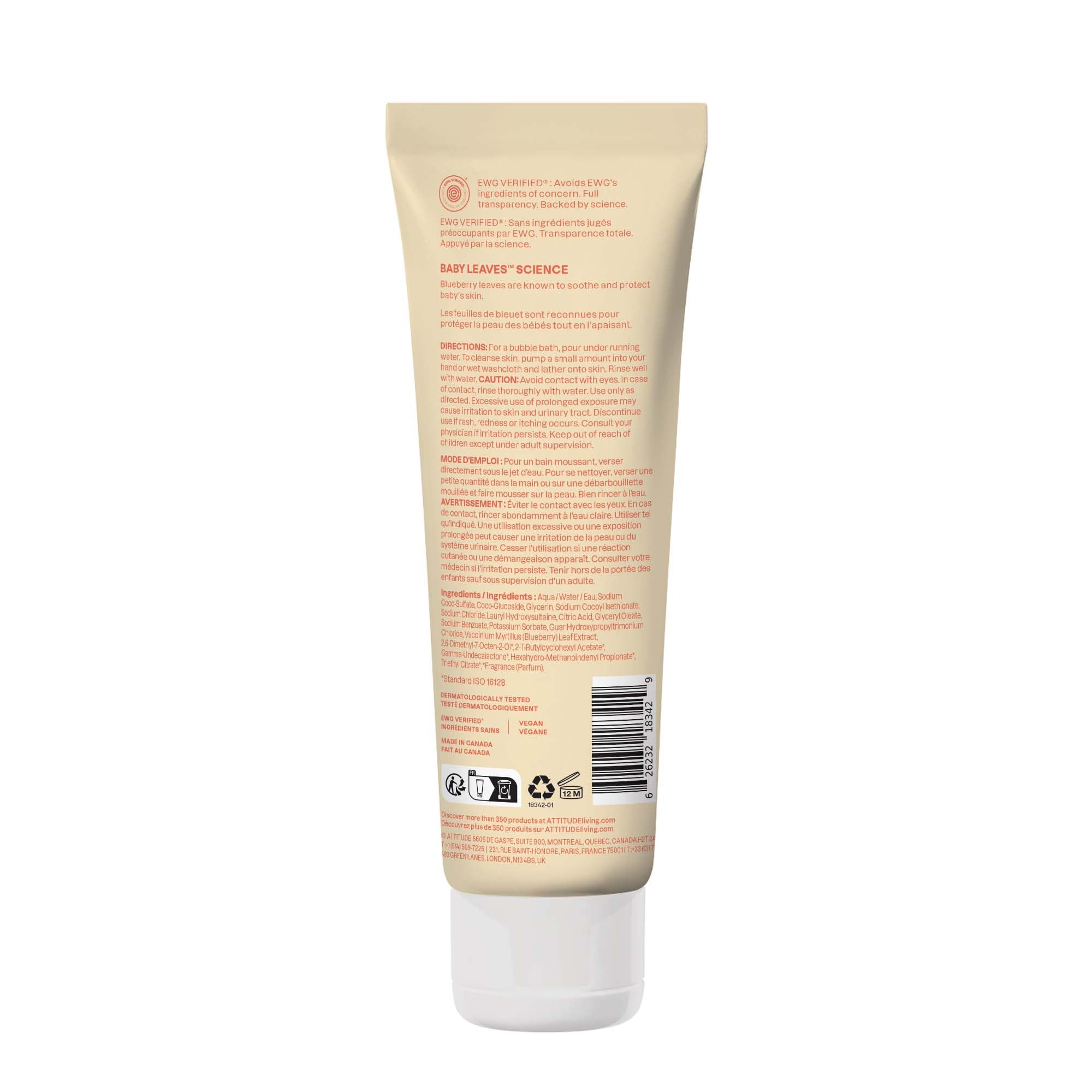 ATTITUDE Bubble Bath and Body Wash for Baby, EWG Verified, Dermatologically Tested, Plant- and Mineral-Based Ingredients, Vegan, Good Night, 473 mL