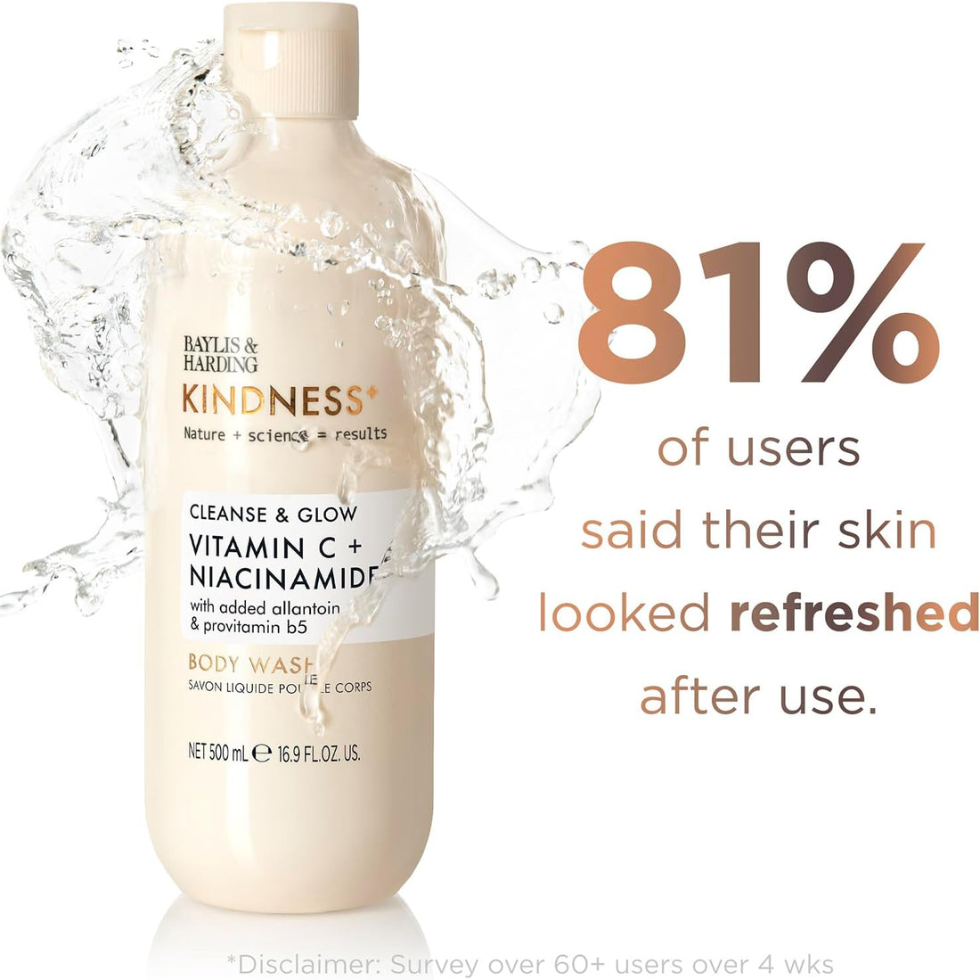 Baylis & Harding Kindness + Vitamin C & Niacinamide, Orange & Mango Fragrance, 500 ml Cleanse & Glow Body Wash (Pack of 3) - Vegan Friendly