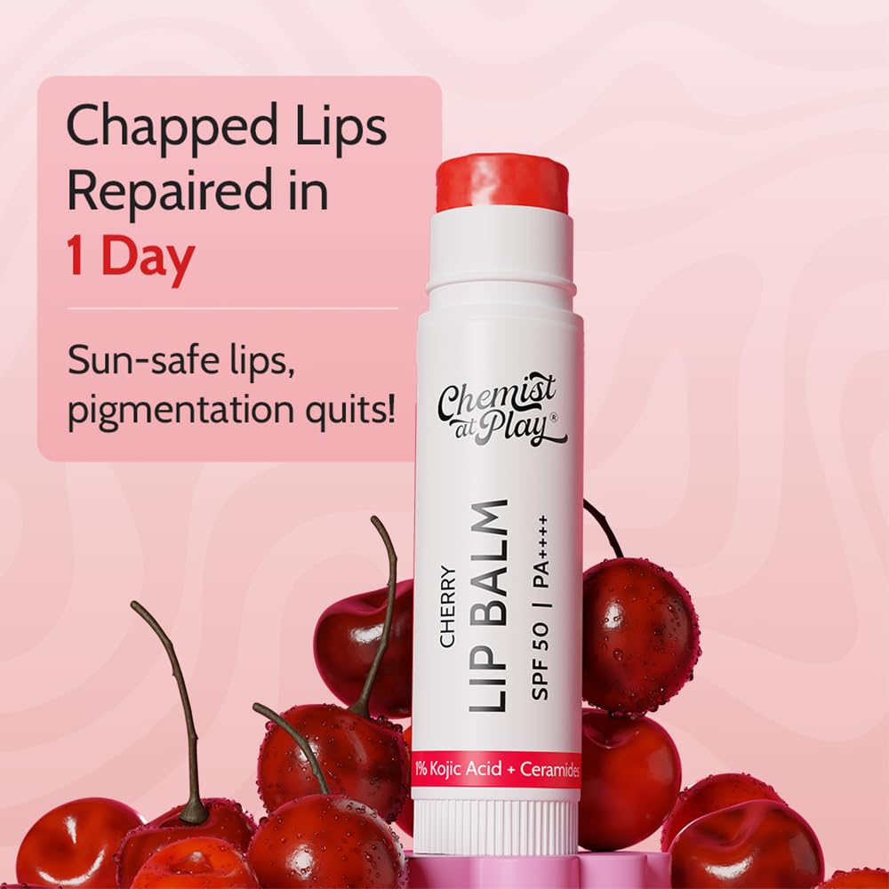 Chemist At Play's Natural Lip Balm| Repairs Chapped Lips Brightens Dark Lips | 1% Kojic Acid| SPF 50 PA++++| For men and women| 4.5gm