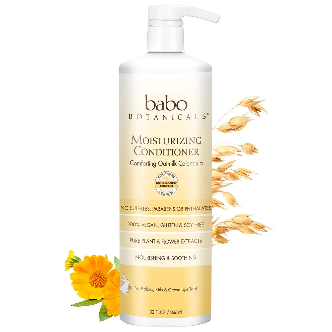 Babo Botanicals Moisturizing Oat & Calendula Conditioner – Silicone-Free, Lightly Scented Formula for Dry or Sensitive Hair – Gentle for Baby, Toddler, Kids & Family – Vegan Halalzen