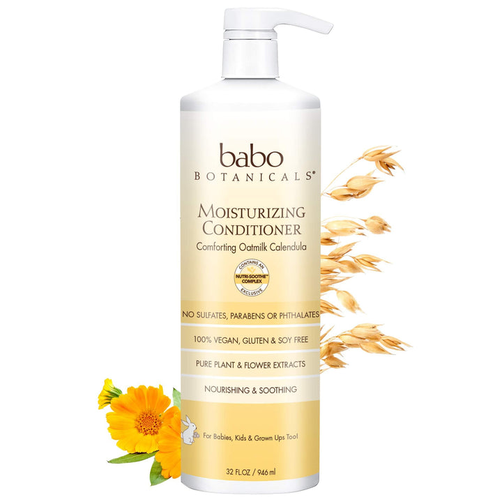 Babo Botanicals Moisturizing Oat & Calendula Conditioner – Silicone-Free, Lightly Scented Formula for Dry or Sensitive Hair – Gentle for Baby, Toddler, Kids & Family – Vegan Halalzen