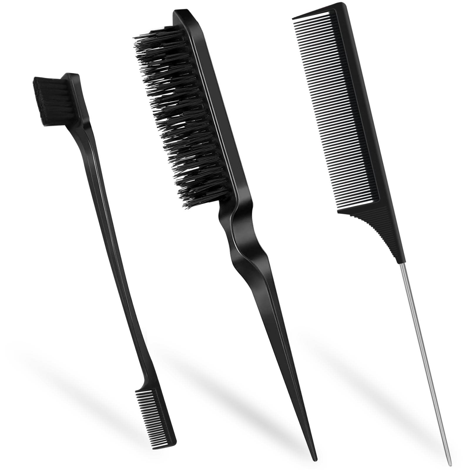 Qufiiry 3-Piece Hair Slick-Back Brush Set - Teasing & Edges Brush for Women's Salon Styling - Pink Halalzen