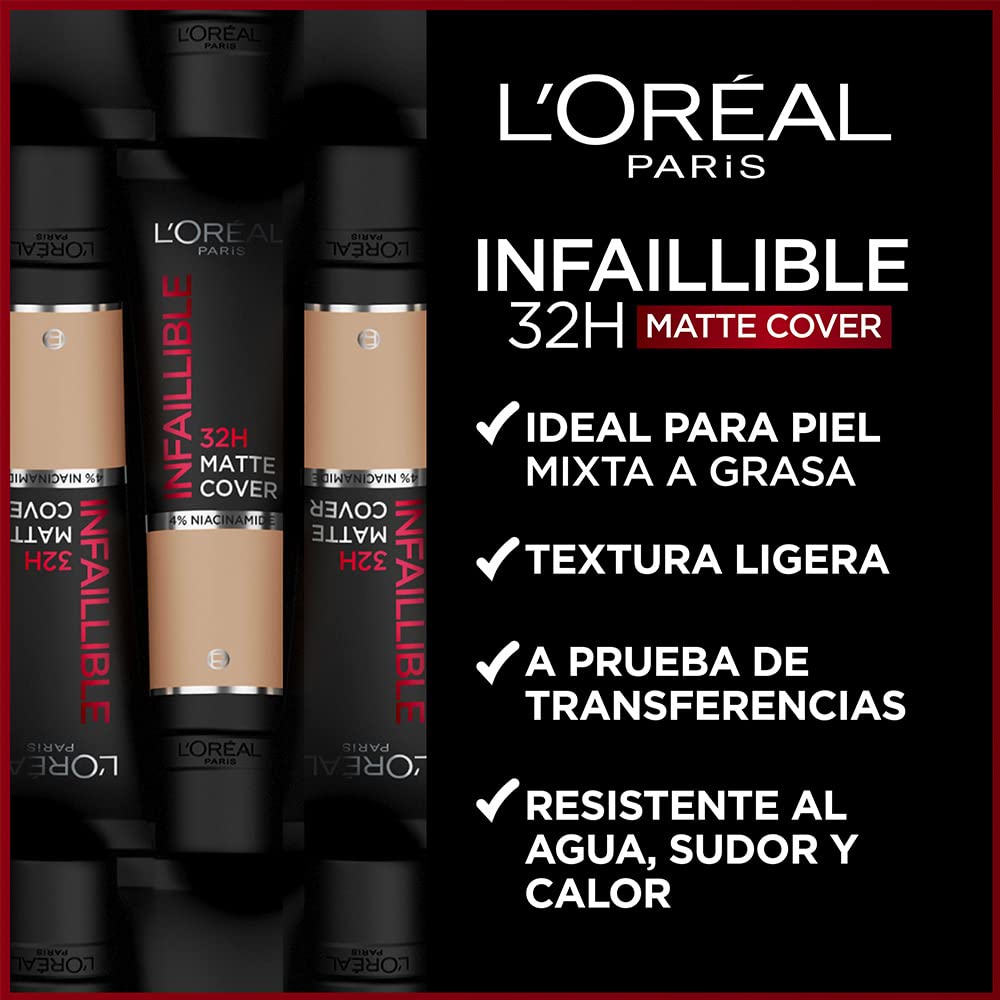 L'Oreal Paris Cover Liquid Foundation, With 4% Niacinamide, Long Lasting, Natural Finish, Available in 20 Shades, SPF 25, Infallible 32H Matte Cover, Shade 110, 30ml Halalzen