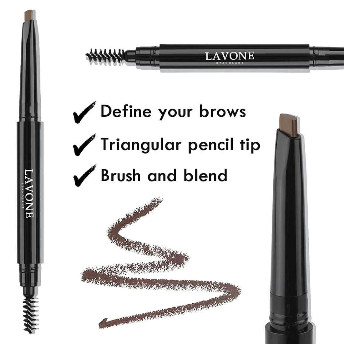 LAVONE Makeup Kit With Eyebrow Stamp Pencil, Waterproof Brow Pencil & Pomade, Eyeliner, Dual-ended Eyebrow Brush, Dark Brown