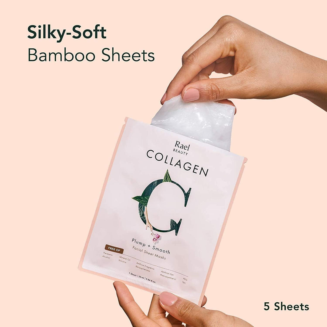 Rael Face Mask Skin Care, Collagen Face Masks - Bamboo Facial Sheet Mask, Korean Skincare, with Collagen Essence and Fruit Extracts, Nourishing and Moisturizing, All Skin Types (Collagen, 5 Sheets) Halalzen