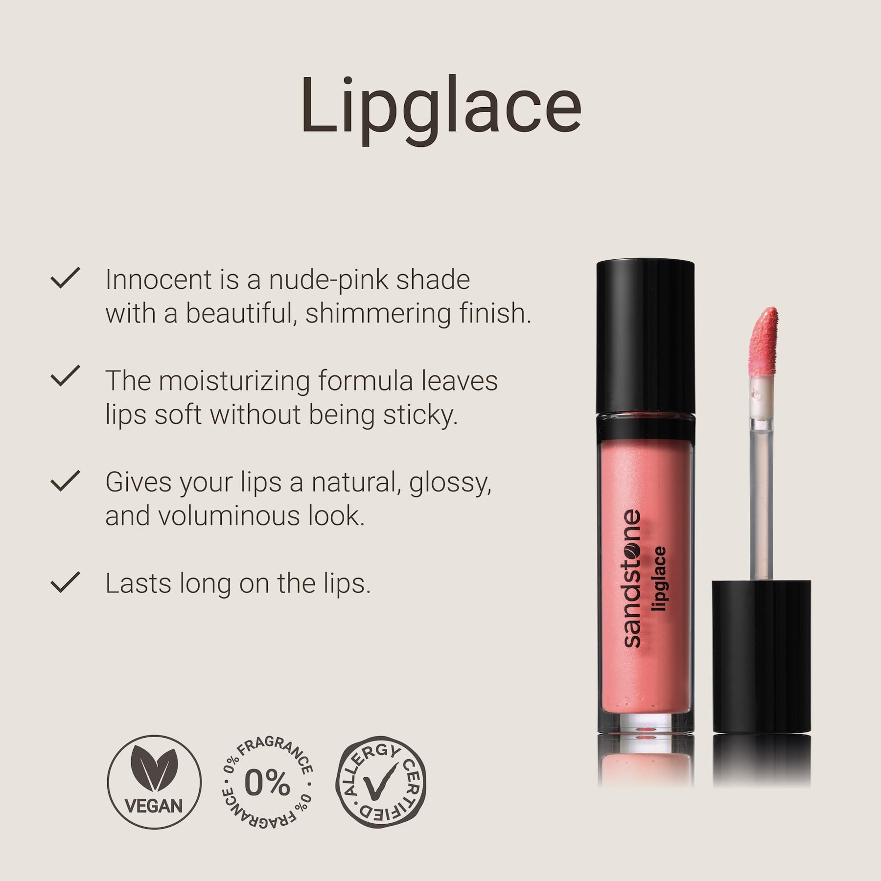 Sandstone Scandinavia Lipglace – Non-Sticky & Moisturizing Lip Gloss – Hypoallergenic, Vegan, Fragrance-Free & Allergy Certified (Pinky Promise) Halalzen