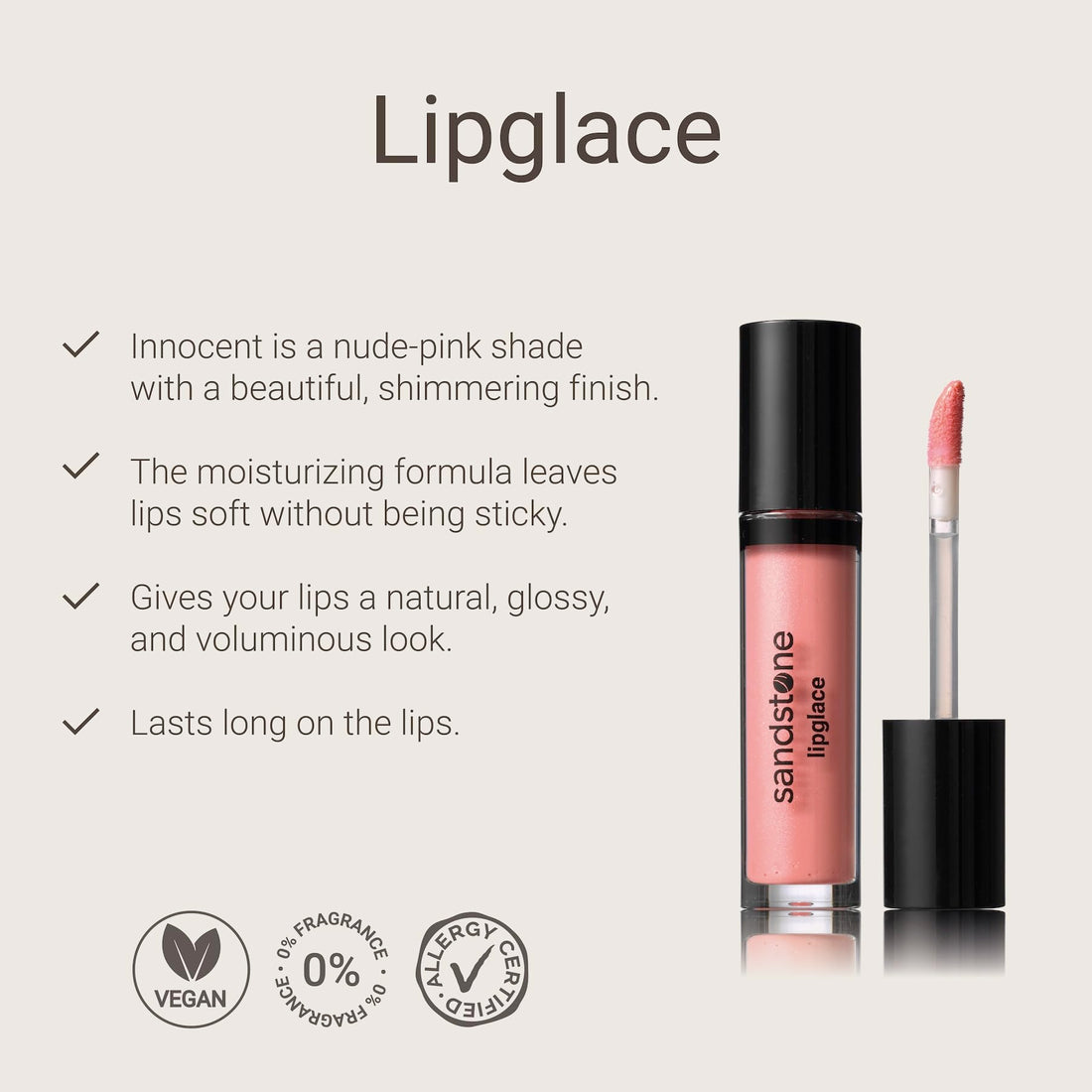 Sandstone Scandinavia Lipglace – Non-Sticky & Moisturizing Lip Gloss – Hypoallergenic, Vegan, Fragrance-Free & Allergy Certified (Pinky Promise) Halalzen