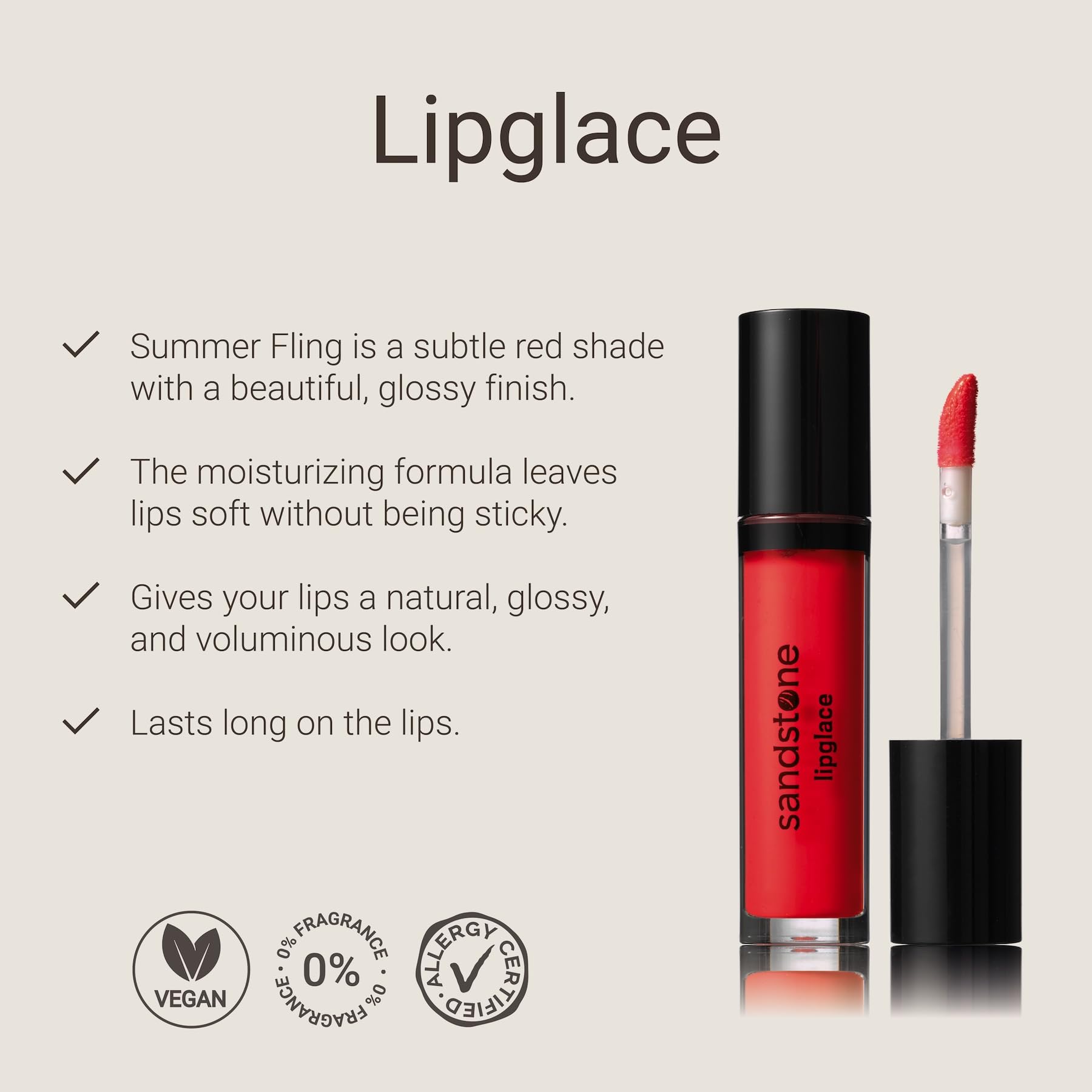 Sandstone Scandinavia Lipglace – Non-Sticky & Moisturizing Lip Gloss – Hypoallergenic, Vegan, Fragrance-Free & Allergy Certified (Pinky Promise) Halalzen