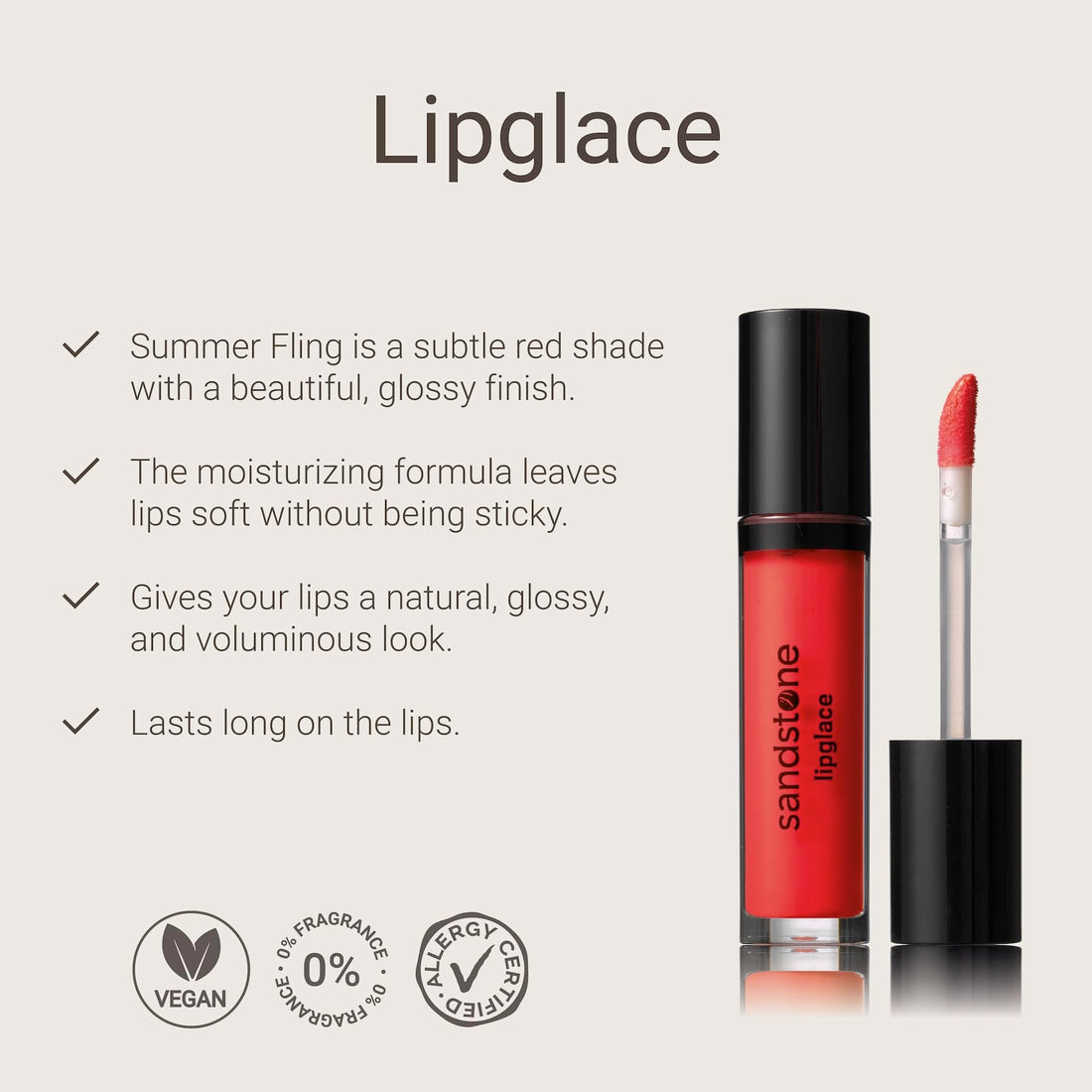 Sandstone Scandinavia Lipglace – Non-Sticky & Moisturizing Lip Gloss – Hypoallergenic, Vegan, Fragrance-Free & Allergy Certified (Pinky Promise) Halalzen