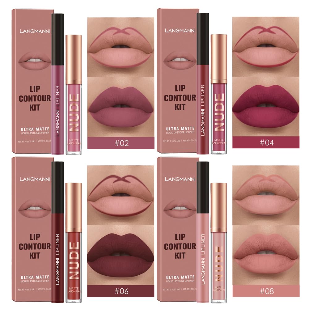 LANGMANNI 6 Matte Lipstick with 6 Lipliners Durable Lip Gloss,Long-Lasting&Waterproof Non-Stick Cup High Pigmented Velvet Lipgloss Kit,Beauty Cosmetics Gift for Girls(12PCS) Halalzen