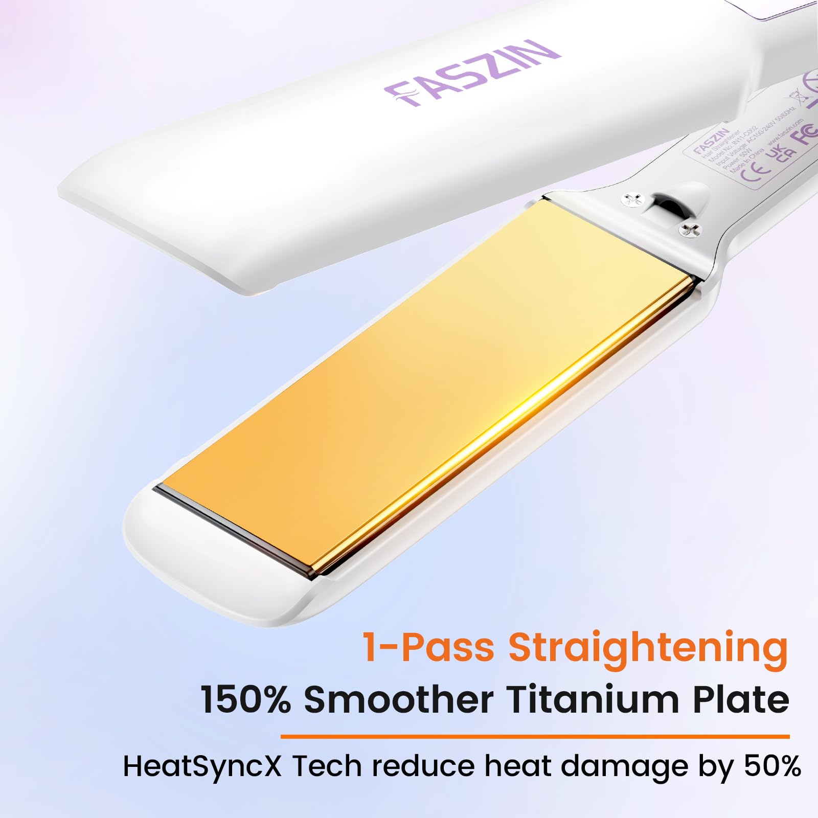 Faszin Professional Hair Straighteners, 42mm Wide-Plate Titanium Negative Ion Flat Iron, 30s Rapid Heating, Real-time Temperature Display, 11 Adjustable Temperature Levels (130-230℃) (Black) Halalzen
