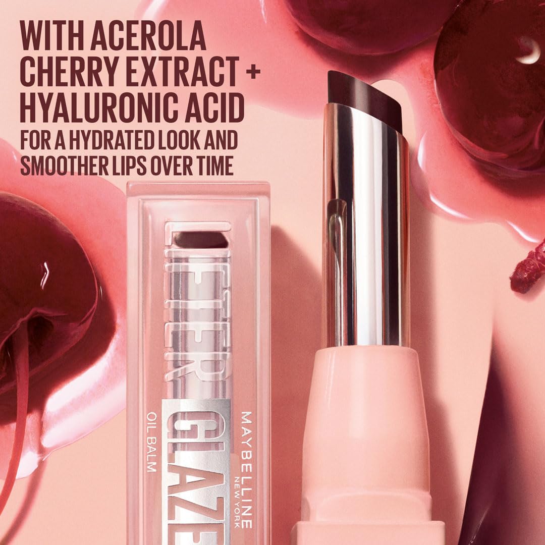 Maybelline New York Lifter Glaze Lip Oil Balm, Up to 24HR Hydration, Plumping for Fuller Lips, Hyaluronic Acid & Acerola Cherry Extract for Ultra-Comfortable Shine, Shade: Pink Drip