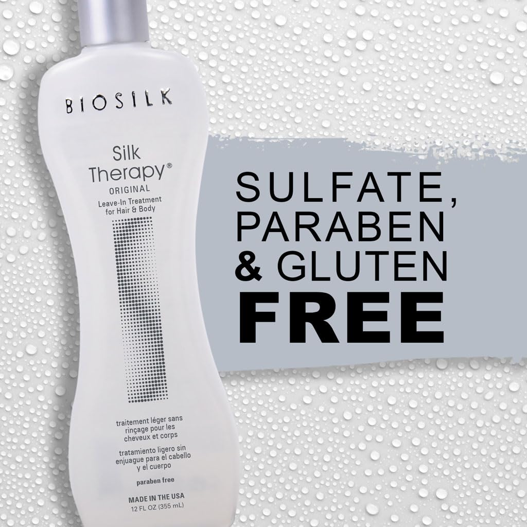 BioSilk Silk Therapy Original, Reconstructing Leave-In Hair Treatment, Adds Shine, Smooths & Prevents Split Ends, Sulfate-Free, Paraben-Free, Cruelty-Free, 12 Oz | Adding Shine, Sulfate Free, Paraben Free, Cruelty Free, 12 Oz Halalzen