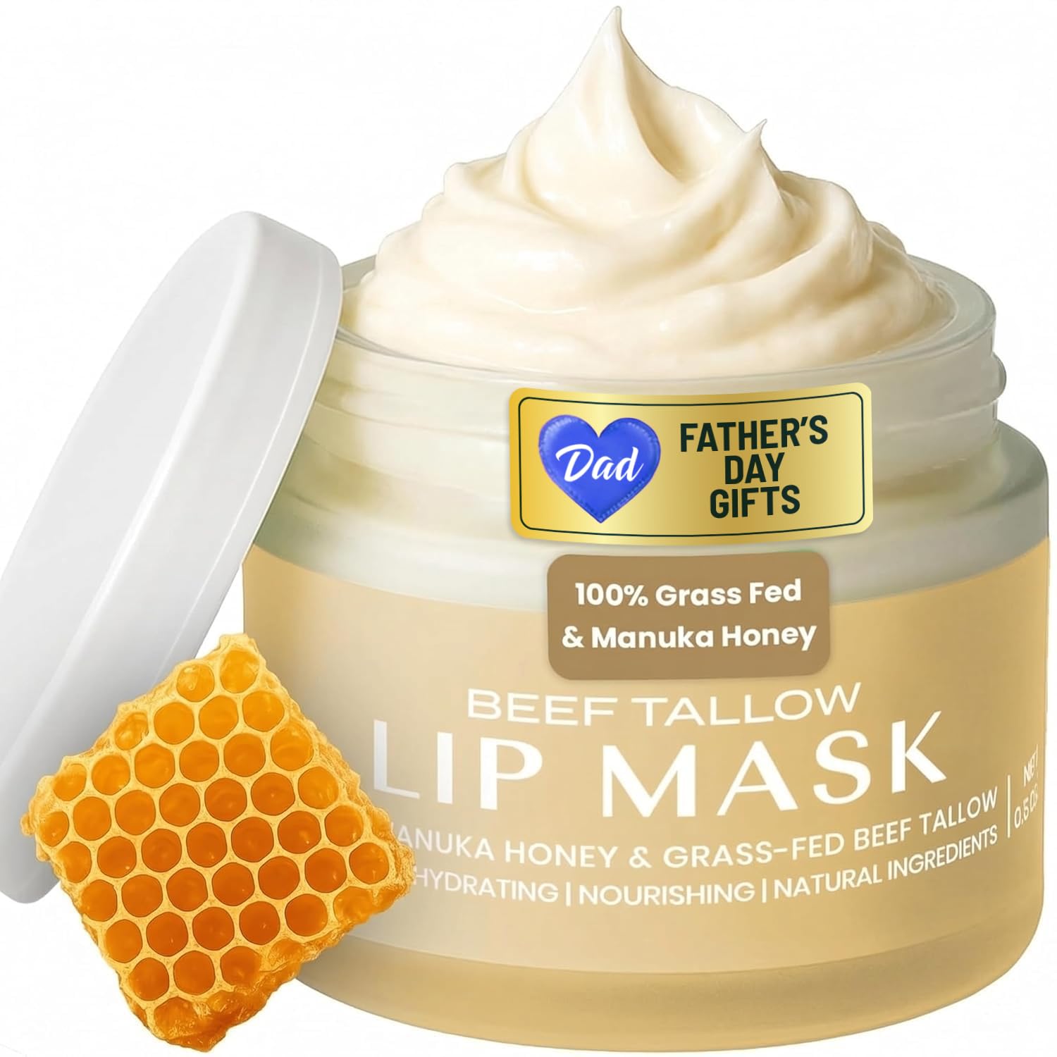 Body Restore Grass Fed Beef Tallow Lip Mask, Manuka Honey – Christmas Stocking Stuffers, White Elephant, Hydrating Moisture, Travel Essentials, Self Care, Birthday Gifts for Women, Men – Unscented Halalzen