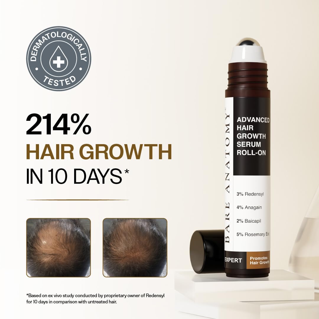 Bare Anatomy Advanced Hair Growth Serum| 3% Redensyl - 2x Better Results than Minoxidil | + 4% Anagain + 3% Baicapil | Rosemary, Biotin | Hair growth & Hair fall control serum for Women & Men | 30mL
