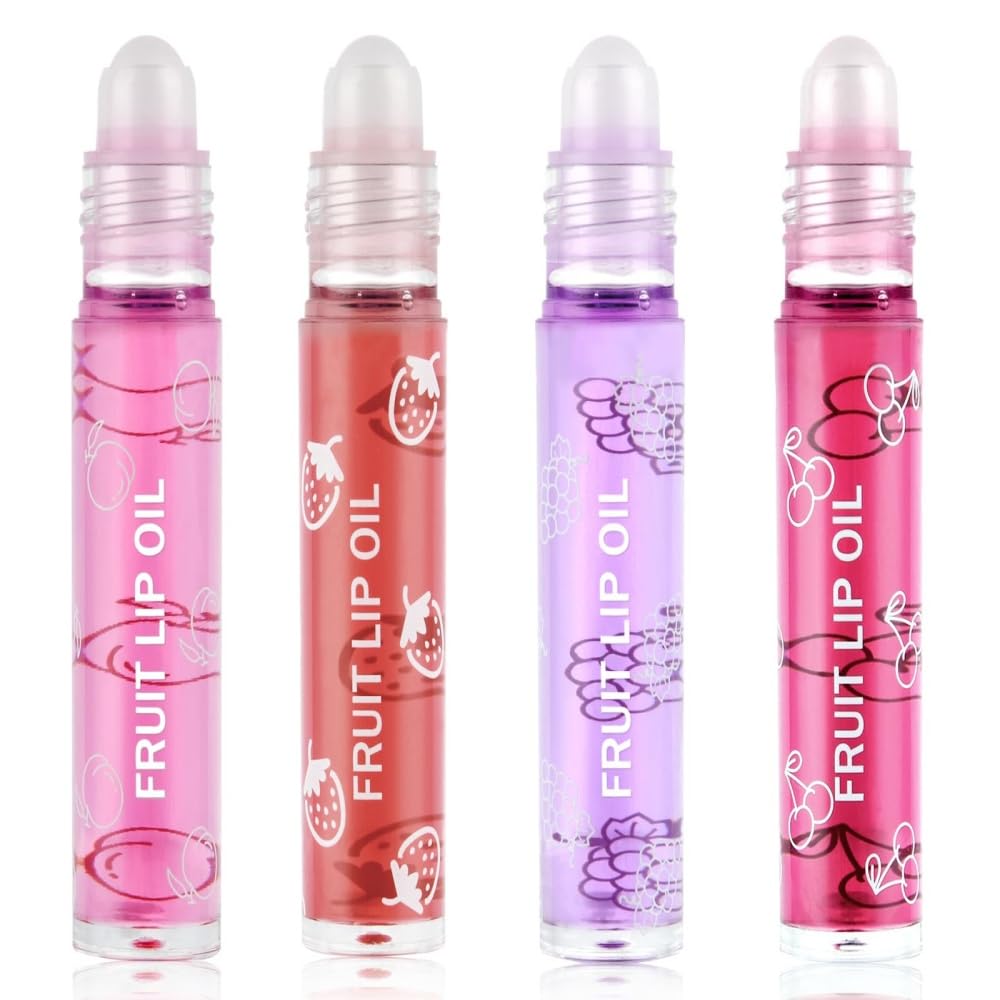 AOOWU 6 Pcs Hydrating Lip Oil Set, Fruit-Flavored Plumping Lip Oil, Long Lasting Lip Glow Balm Lip Care, Transparent Moisturizing No-Sticky Lip Gloss(Peaches,Orange,Avocado,Strawberry,Grape,Cherry)8ML