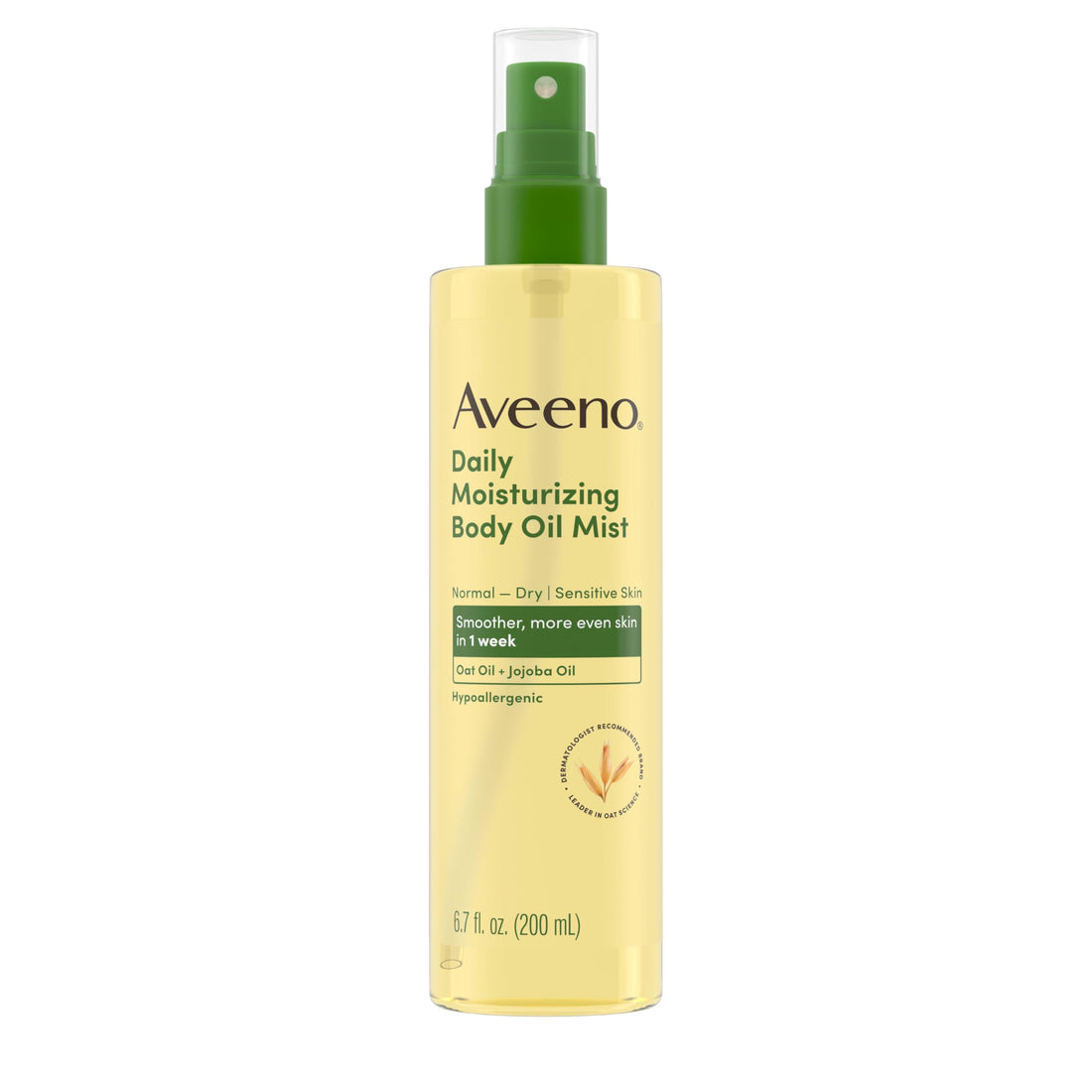 Aveeno Daily Moisturizing Body Oil Mist with Oat Oil and Jojoba Oil for Rough, Dry, Sensitive Skin, Nourishing Body Spray for Smoother, More Even Skin, Paraben- & Silicone-Free, 6.7 fl. oz