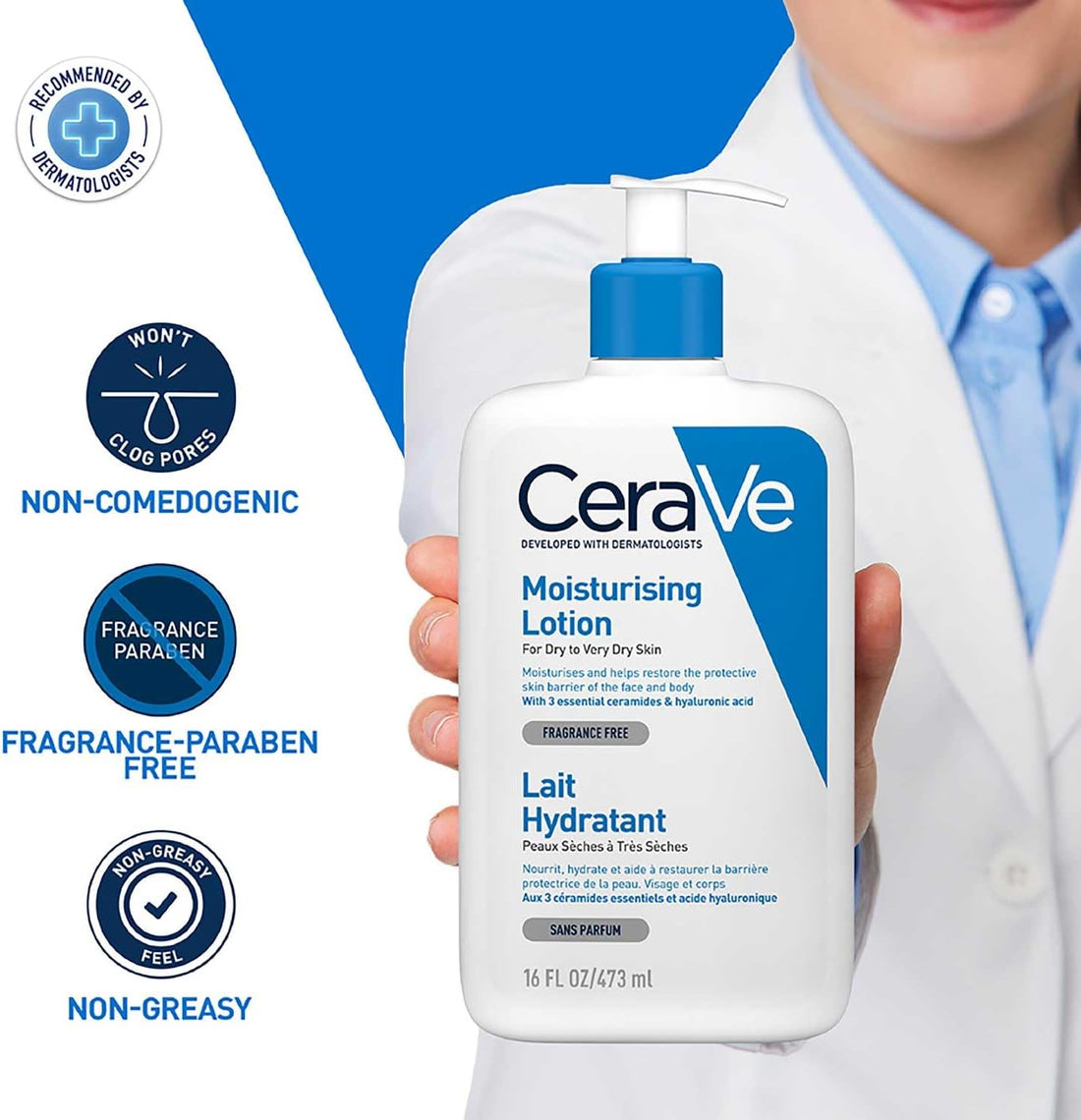 CeraVe Moisturising Lotion, for normal to very dry skin, Enriched with 3 Essential Ceramides, Hyaluronic Acid and MVe technology, CeraVe face moisturiser, Daily Hydrating Moisturiser, 473ml