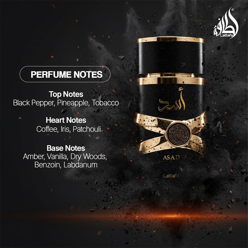 Lattafa Asad Premium Perfume Refreshing Oud and Musk Fragrances Eau De Parfum 100 ml Perfume for Unisex (Pack of 1), 100 ml (Pack of 1) Halalzen