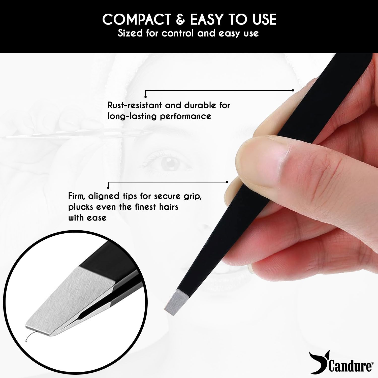 Candure Tweezers for Eyebrows - Professional Stainless Steel Slanted and Pointed Tip Hair Tweezers Set for Ingrown Hair, Blackhead Removal, Eyebrows Plucking Beauty Tool for Women Halalzen