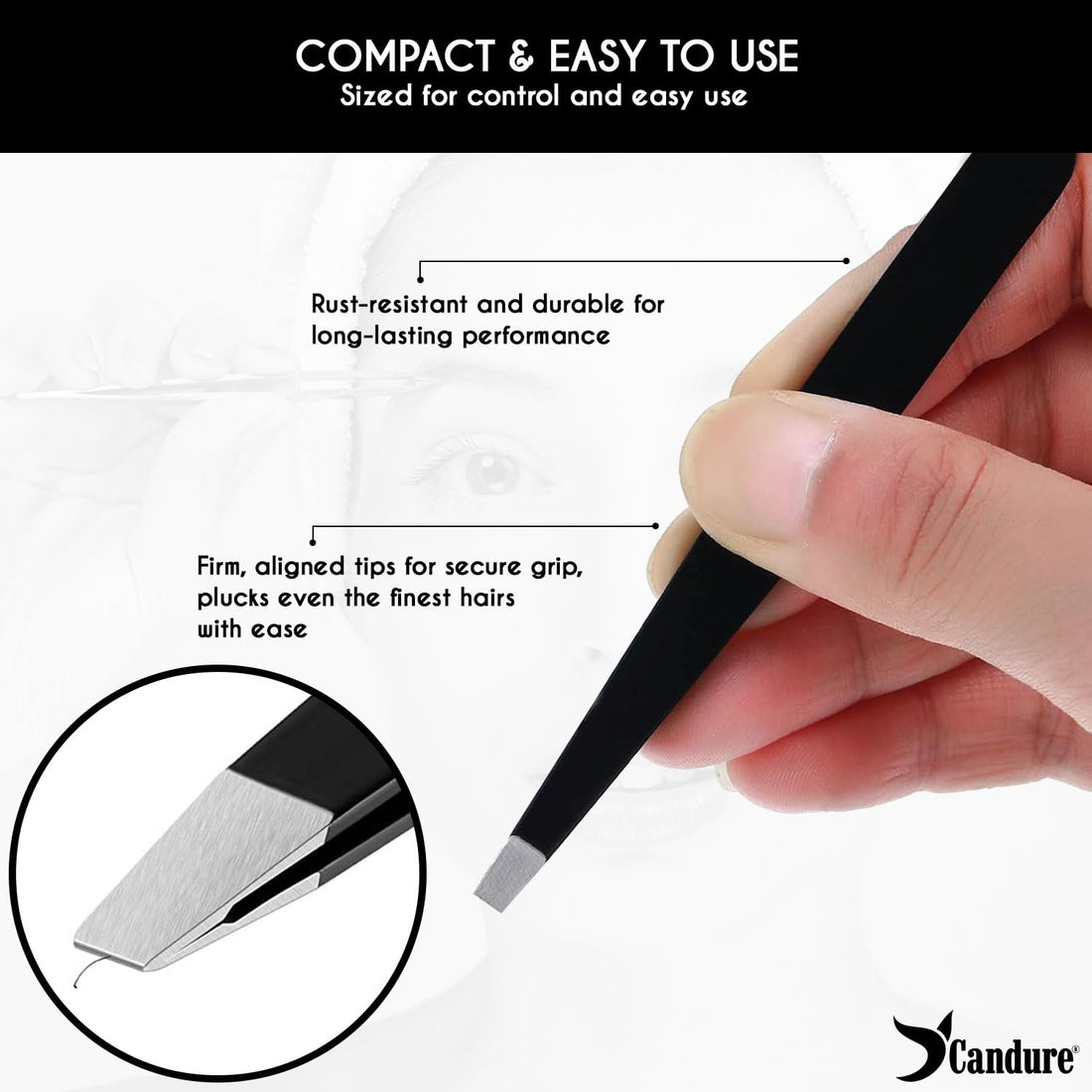 Candure Tweezers for Eyebrows - Professional Stainless Steel Slanted and Pointed Tip Hair Tweezers Set for Ingrown Hair, Blackhead Removal, Eyebrows Plucking Beauty Tool for Women Halalzen