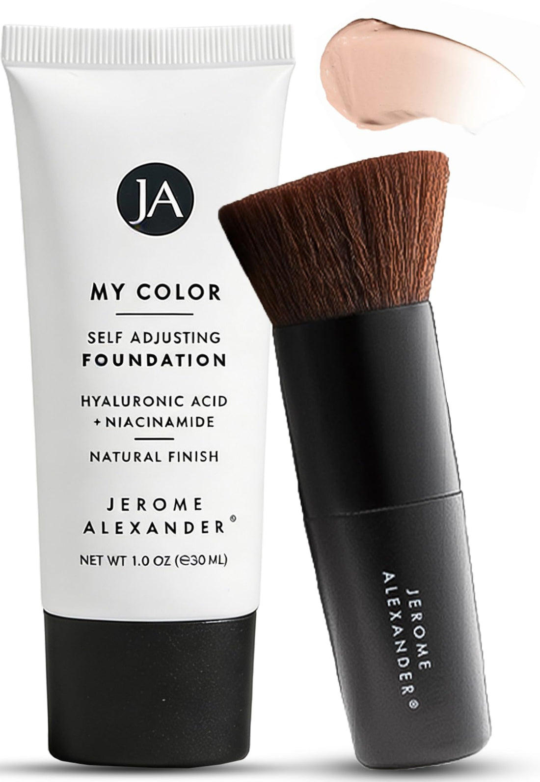 Jerome Alexander My Color Self-Adjusting Foundation, Hydrating & Lightweight Face Makeup, Skincare-Infused, with Kabuki Brush, Medium, 1 oz