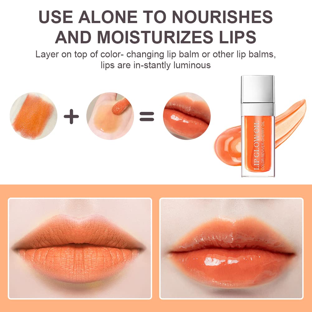 AOOWU Plumping Lip Oil Tinted, Moisturizing Long Lasting Nourishing Lip, Hydrating Gloss Tint Lipstick for Women, Glitter Shine Liquid Lipstick, Glaze Makeup Cosmetic, 015 - Cherry red, Pack of 1