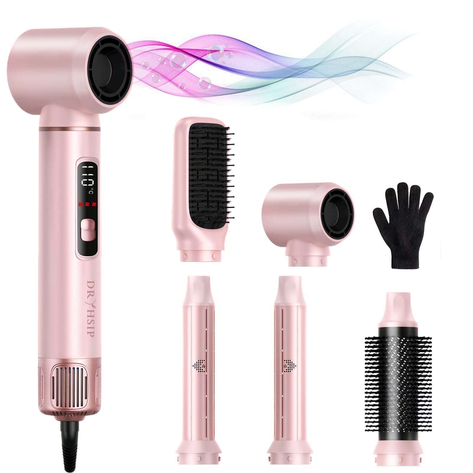 5 in 1 Hot Air Styler, Hair Dryer Brush with Auto Wrap Curlers, 3 Heat Settings, Fast Drying & Volumizing – Includes Curling Barrels & Straightening Comb (Charcoal) Halalzen