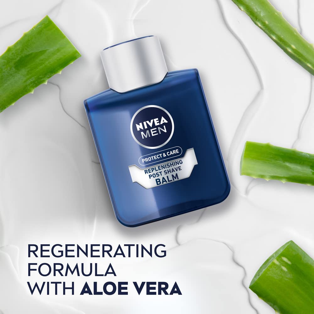 NIVEA MEN Protect & Care - Replenishing Post Shave Balm - Beard Care - Enriched With Aloe Vera & Pro-Vitamin B5 - Instant Hydration & Protection - Reduces Redness - All Skin Types - 100 ml
