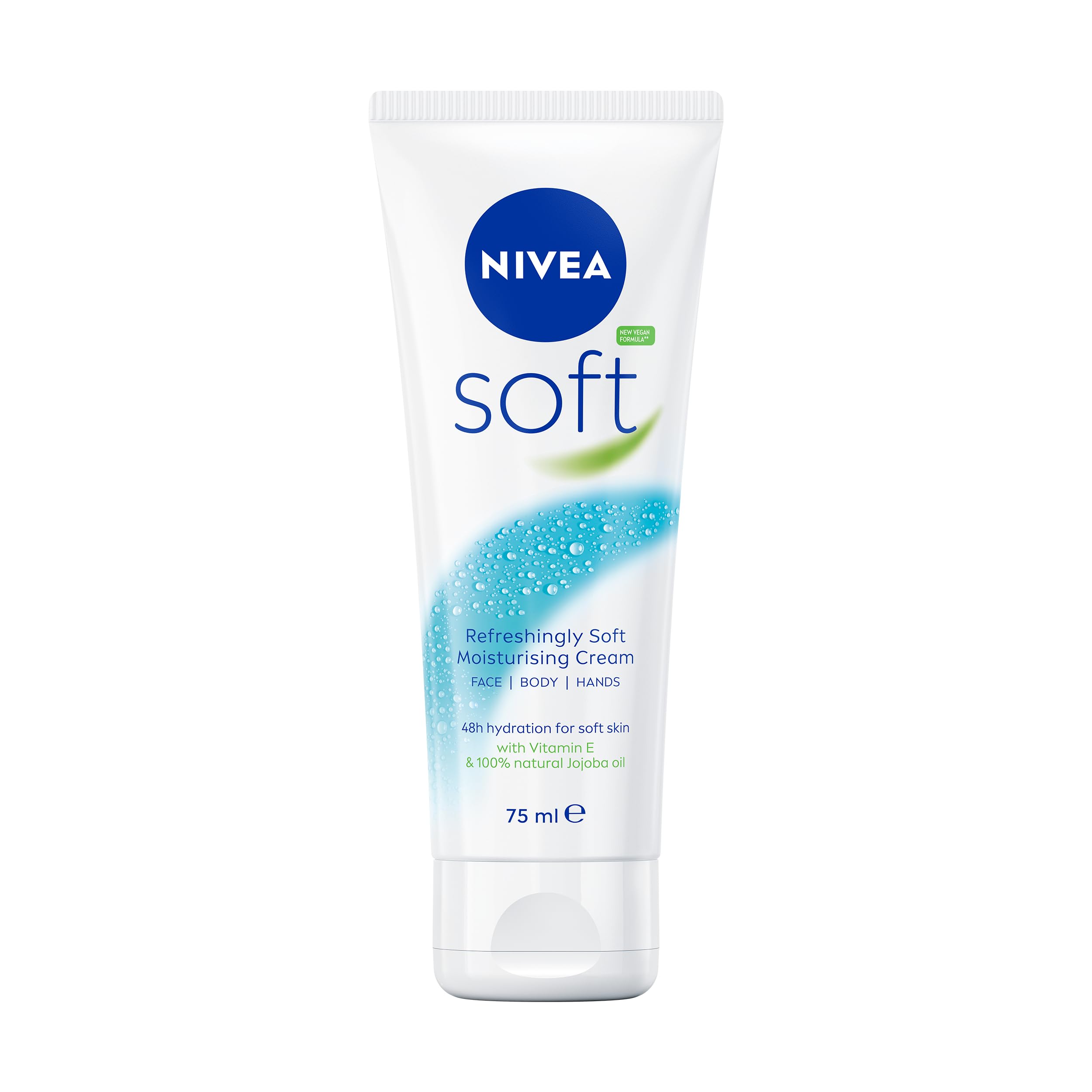 NIVEA Soft Moisturising Cream (75ml), 48H Moisturising Cream for Face, Body and Hands with Vitamin E and Jojoba Oil, Hand Lotion Moisturises Deeply, Vegan Formula Day Moisturiser