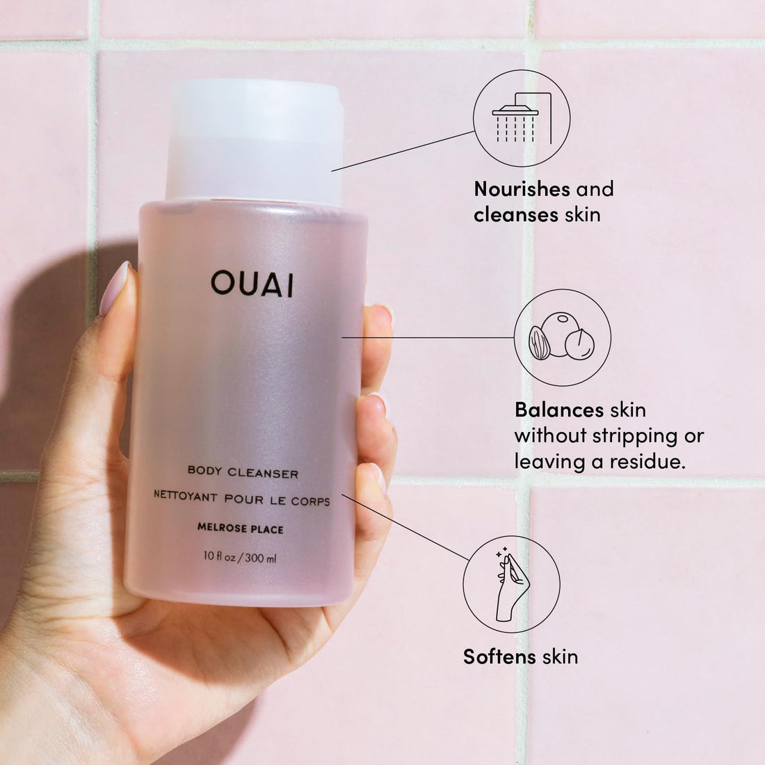 OUAI Body Cleanser, St. Barts - Foaming Body Wash with Jojoba Oil and Rosehip Oil to Hydrate, Nurture, Balance and Soften Skin - Paraben, Phthalate and Sulfate Free Skin Care Products (10 Fl Oz)