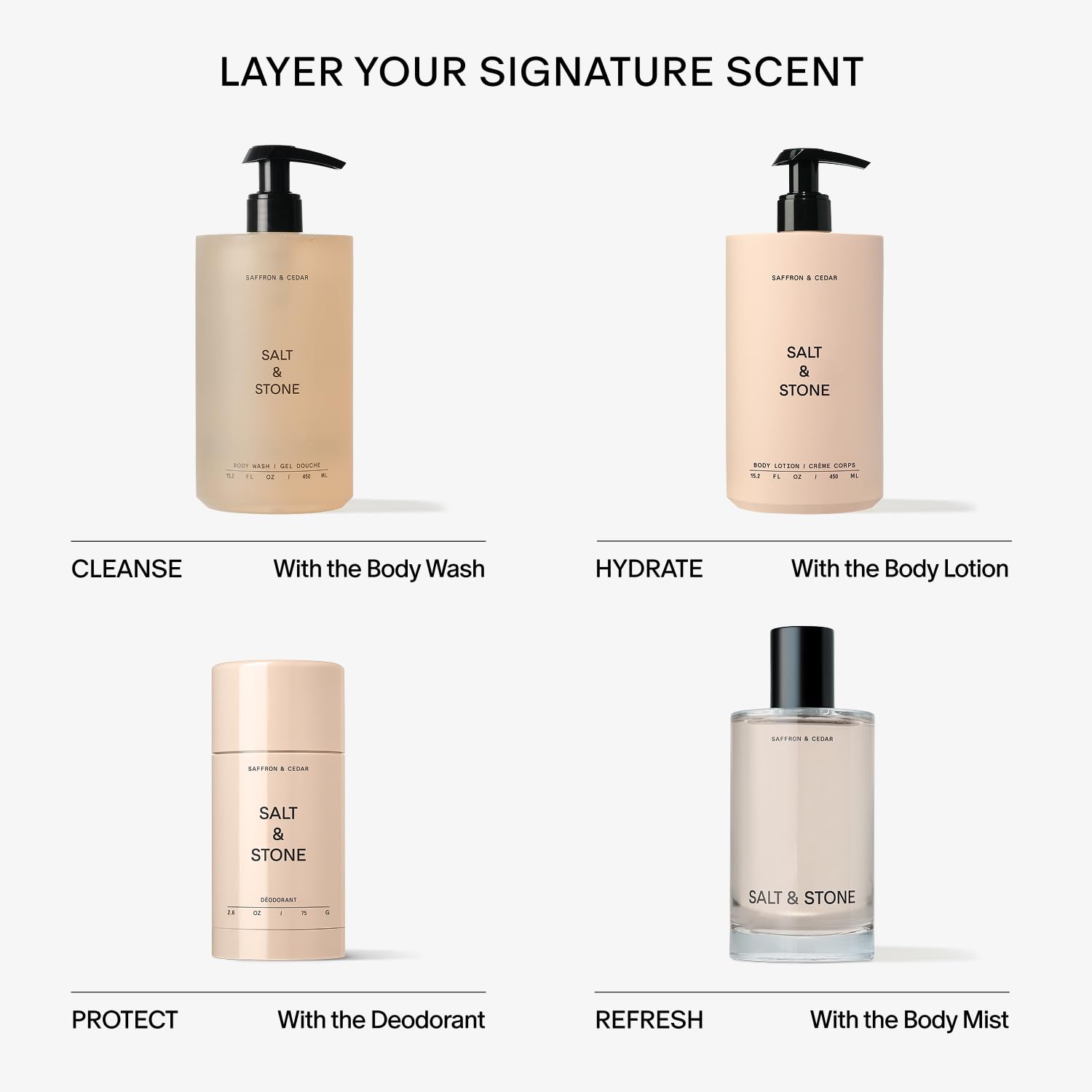 Salt & Stone Body Wash with Antioxidants for Deep Moisture | For Women & Men, Sulfate, Paraben, & Dye Free, Leaving Skin Soft and Hydrated | Bergamot & Hinoki 15.2 fl oz