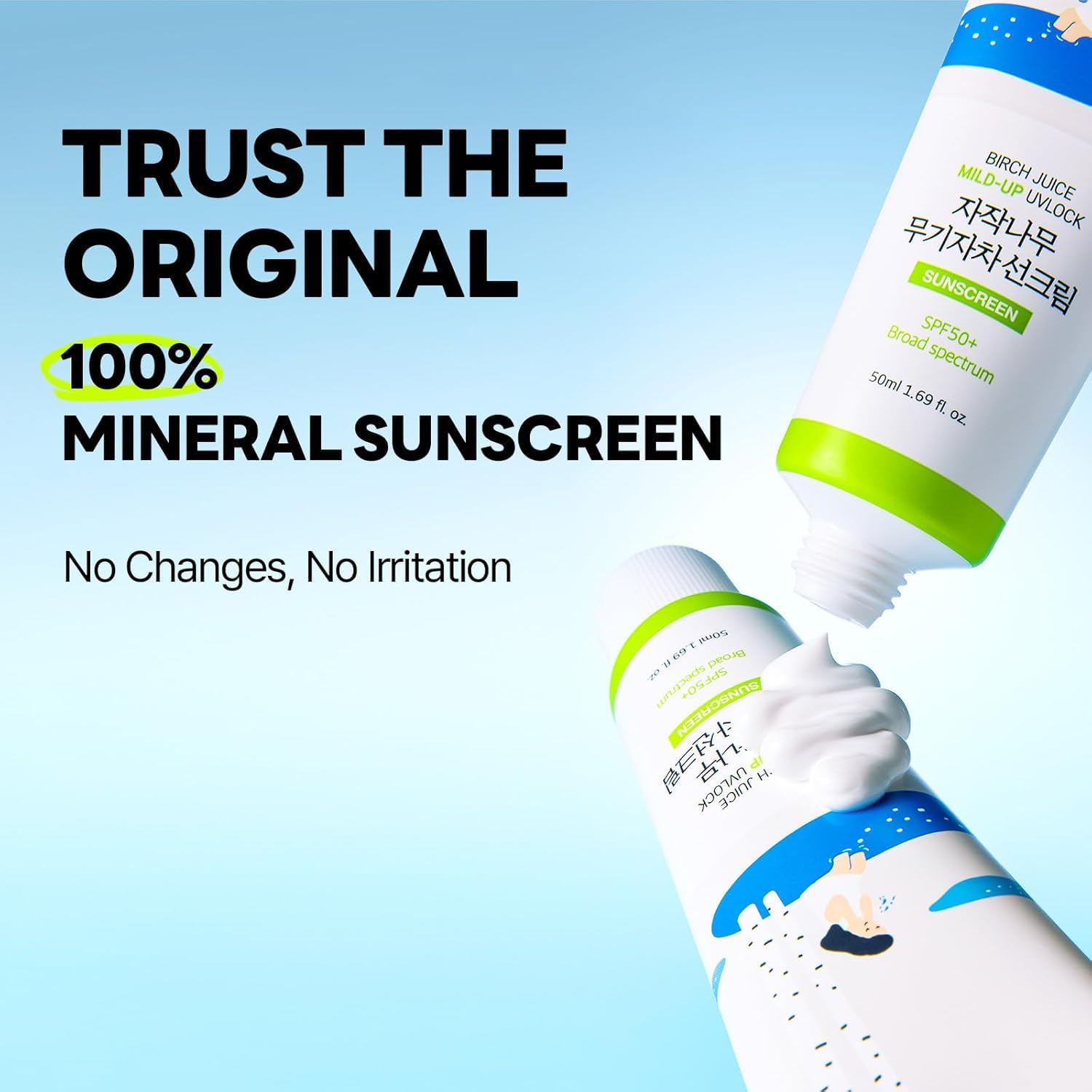 ROUND LAB Birch Juice Moisturizing Sunscreen SPF 50, Hydrating Lotion-like Lightweight Glow Sunscreen for Sensitive Skin, No White Cast, Fragrance-Free, Protector Solar, Korean Sunscreen, 50ml