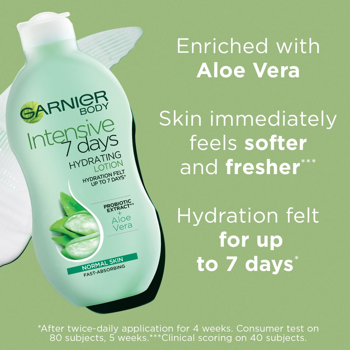 Garnier Intensive 7 Days Aloe Vera & Probiotic Extract Body Lotion 400ml, Hydrating and Refreshing Moisturiser, Up to 7 Days Hydration, For Normal Skin, Fast Absorbing & Non Greasy